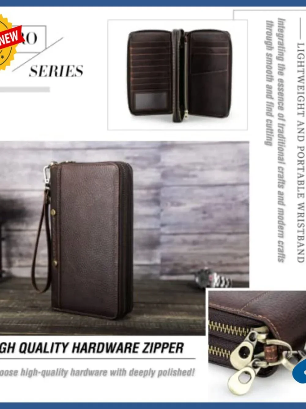 Top Grain Leather Clutch Wallet Wristlet RFID Large Capacity Travel